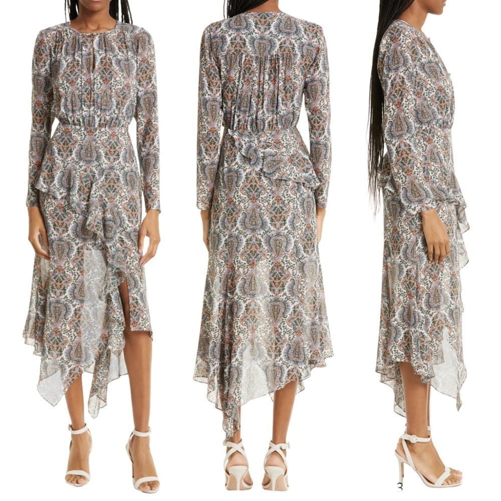 NWOT Veronica Beard Sazan Long Sleeve Handkerchief Hem Paisley Dress